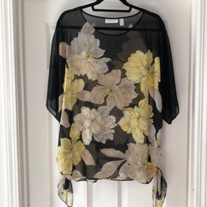 Susan Graver Black/Yellow Flowers Blouse - Size L